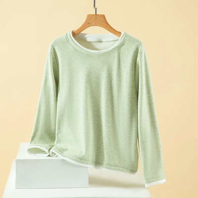Women Plus Size Fake Two Piece - огляд і ціна Undershirt Crew Neck